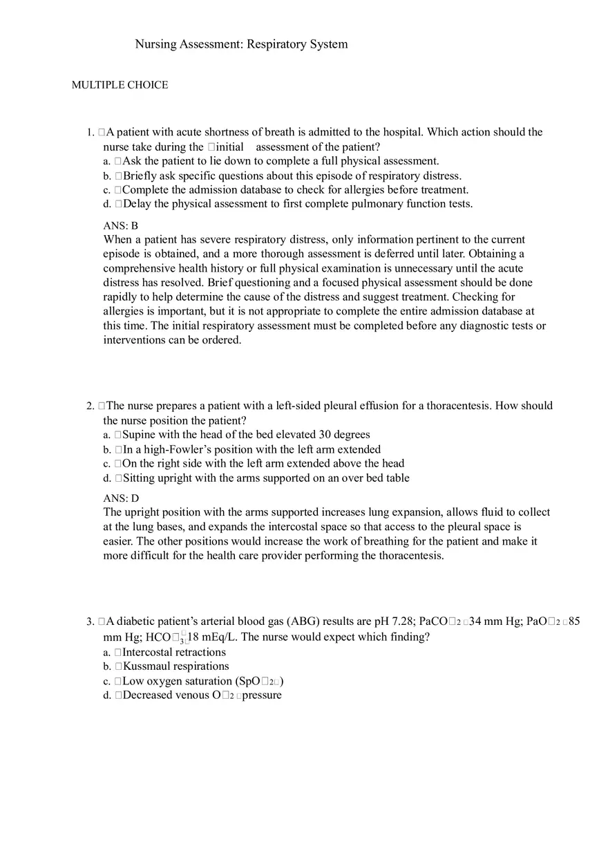 Nursing Assessment Respiratory System Notes - Page 1