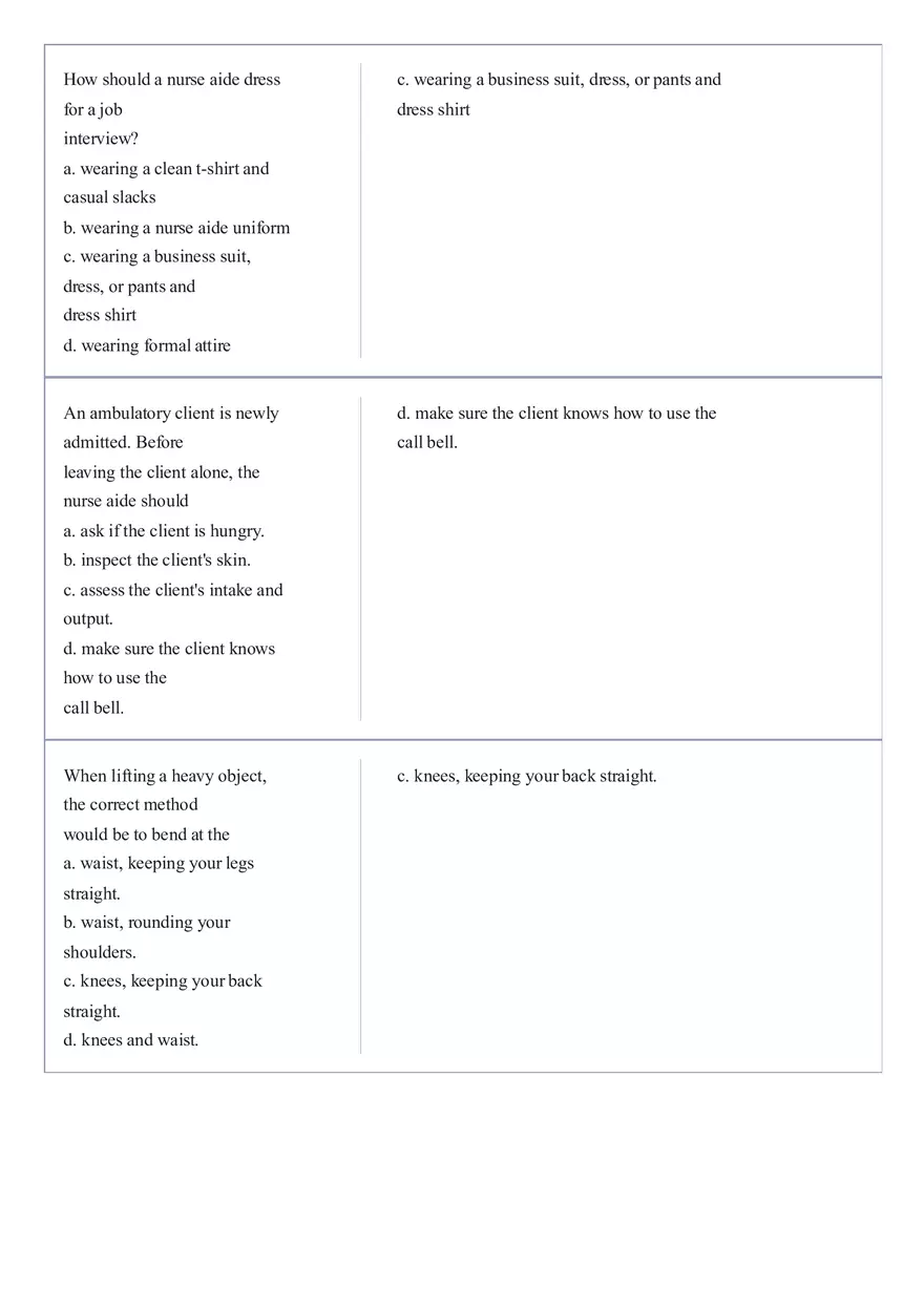 Practice Questions CNA State Exam Part 1 - Page 9