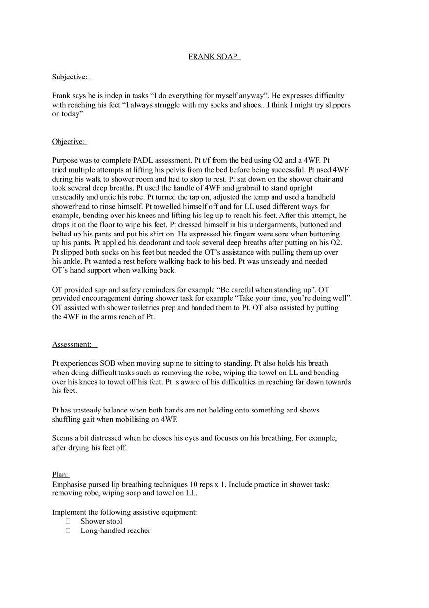 Occupational Therapy SOAP Notes for COPD Patient in GEM - Page 1