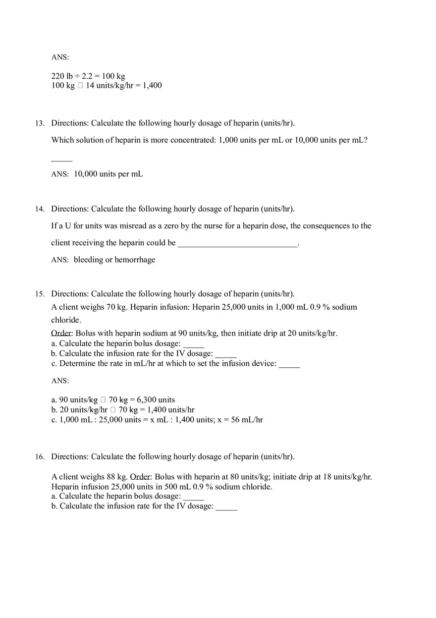 Math for Nursing (Heparin Calculations) - Page 9