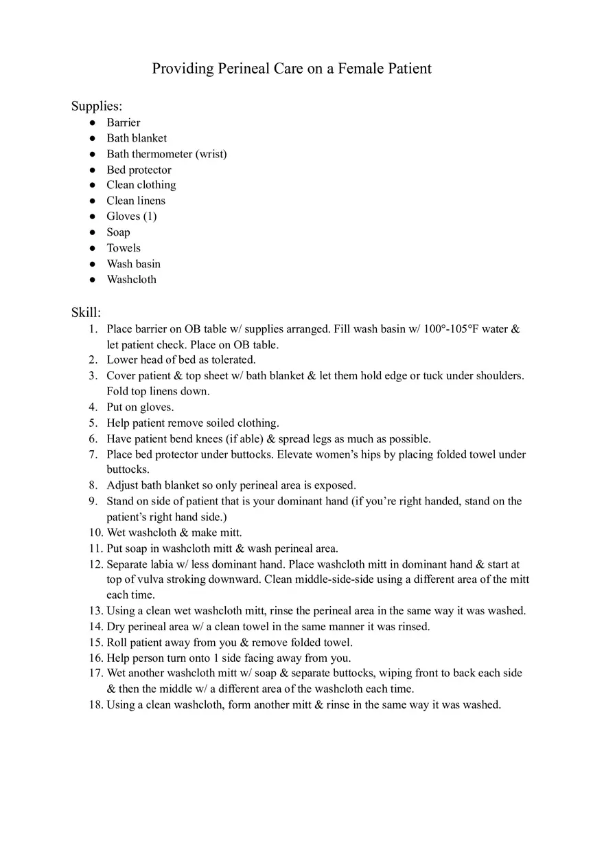 Providing Perineal Care on a Female Patient - Page 1