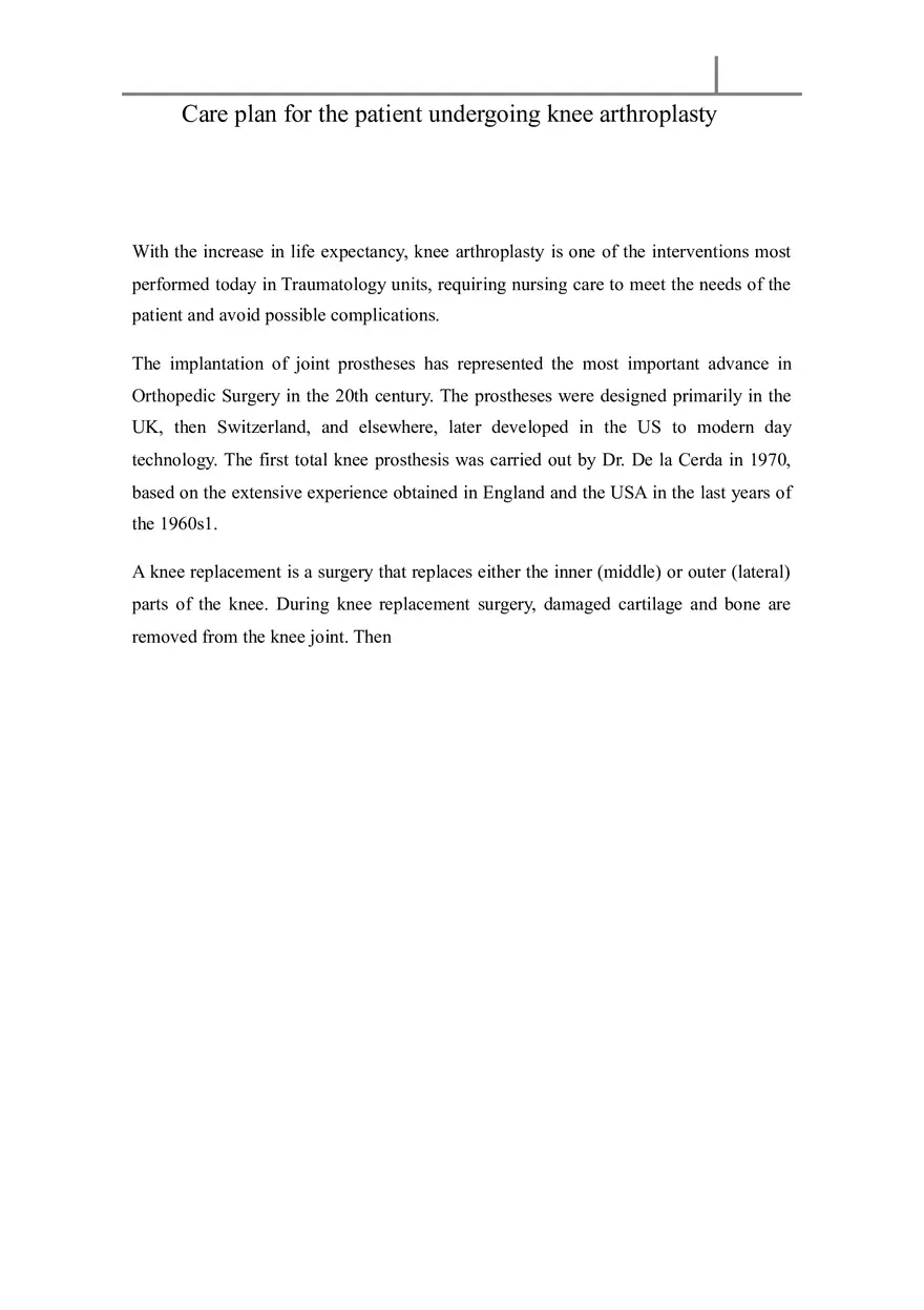 Care Plan for the Patient Undergoing Knee Arthroplasty - Page 1