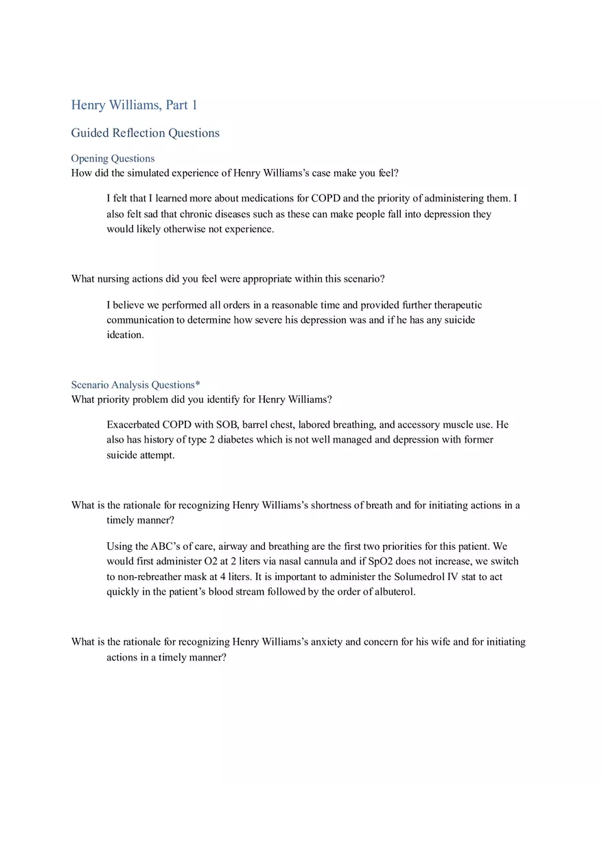 Henry Williams Reflection Questions - Page 1