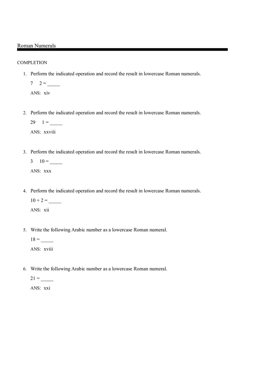 Math for Nursing (Roman Numerals) - Page 1
