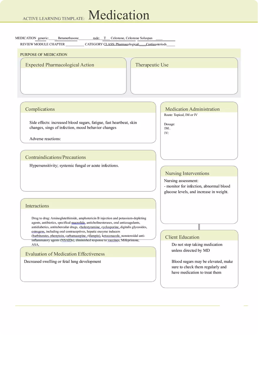 Betamethasone Medication Card - Page 1