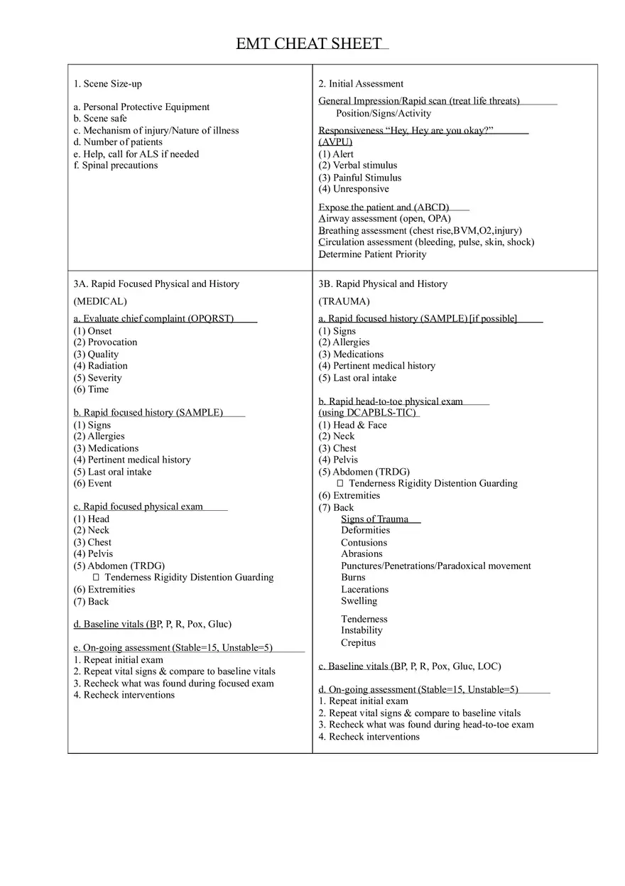 EMT Study Sheet - Page 1