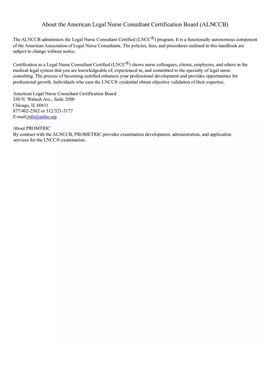 About the American Legal Nurse Consultant Certification Board - Page 1
