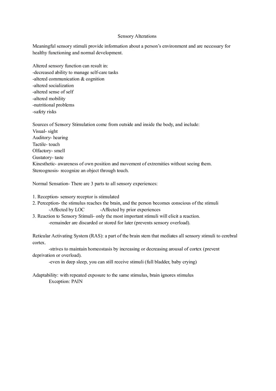 Altered Sensory Function - Page 1