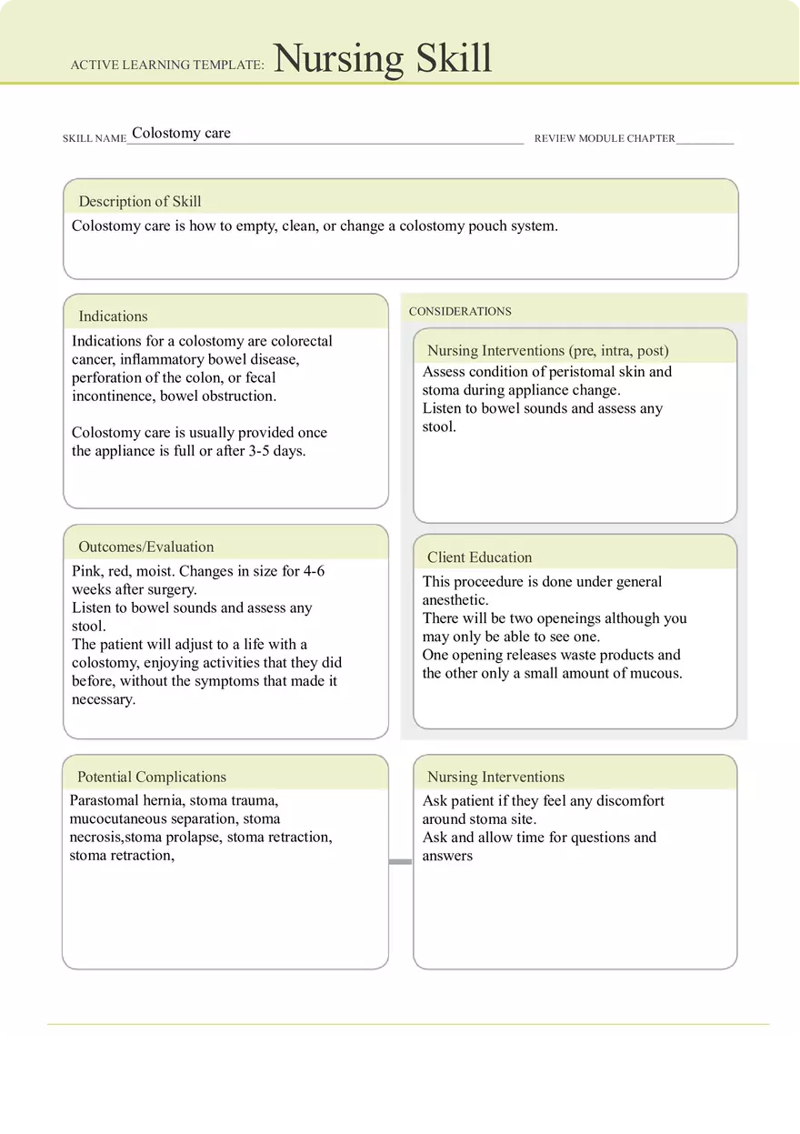 Skill Colostomy Care - Active Learning Template - Page 1