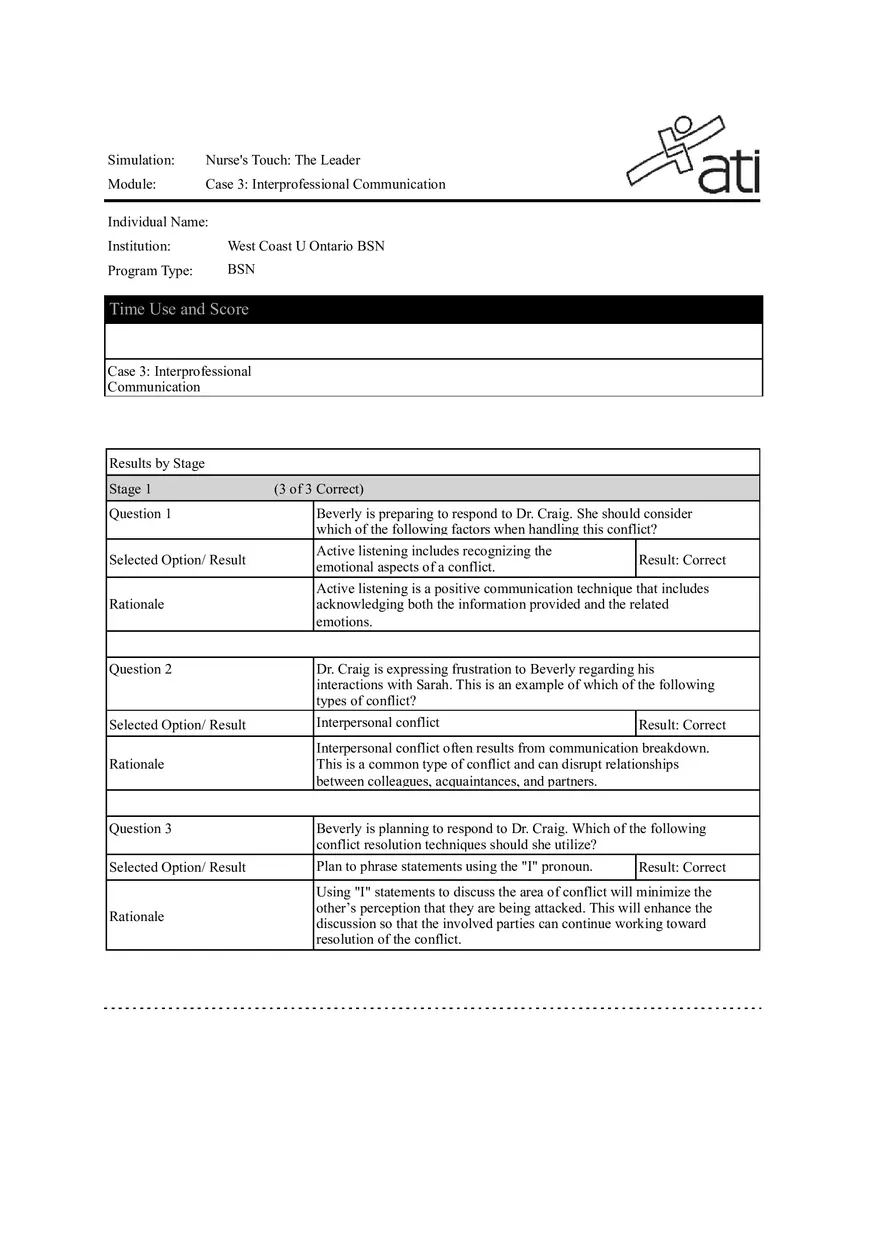 Nurses Touch - The Leader Case 3 - Interprofessional Communication - Page 1