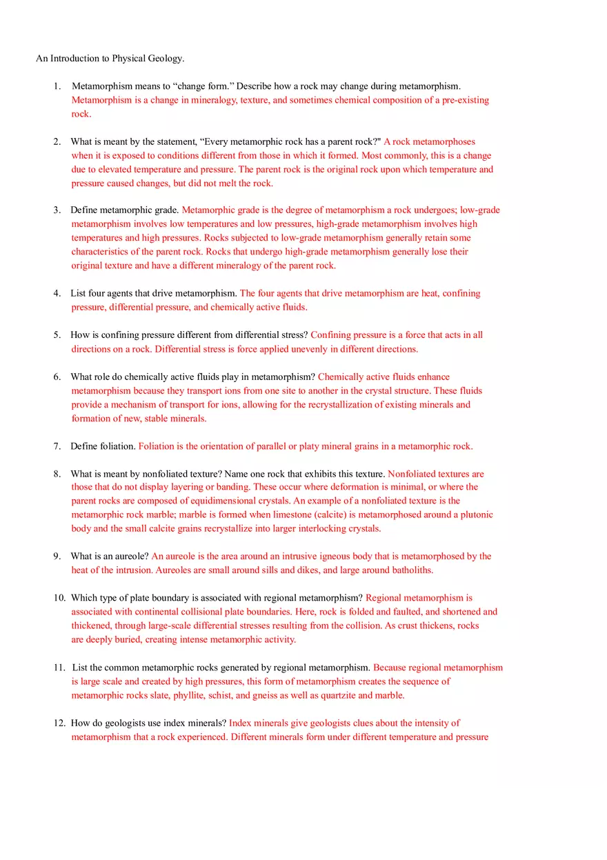 An Introduction to Physical Geology Questions with Answers - Page 1