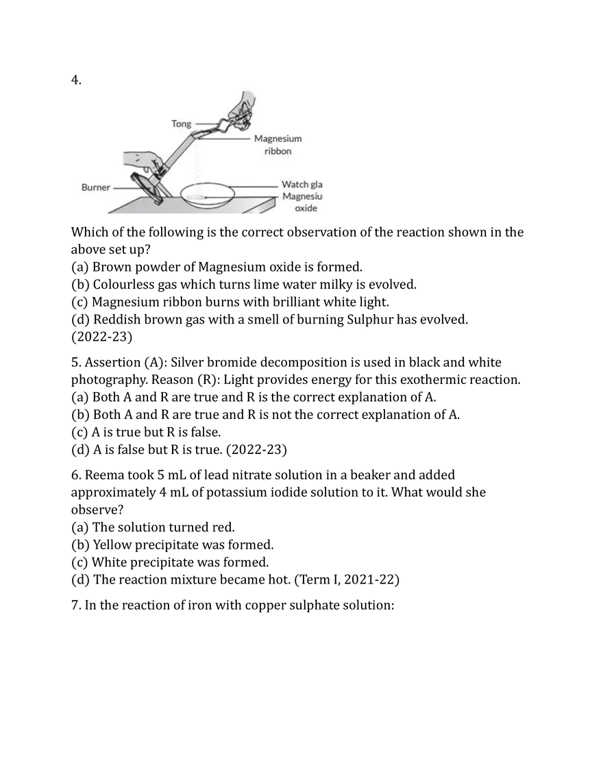 Chemical Reaction and Equation CBSE Board Questions - Page 7