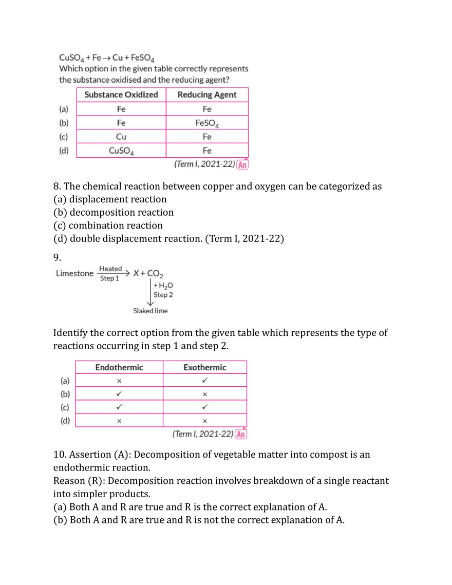 Chemical Reaction and Equation CBSE Board Questions - Page 8
