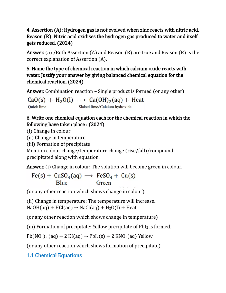 Chemical Reaction and Equation CBSE Board Questions - Page 2