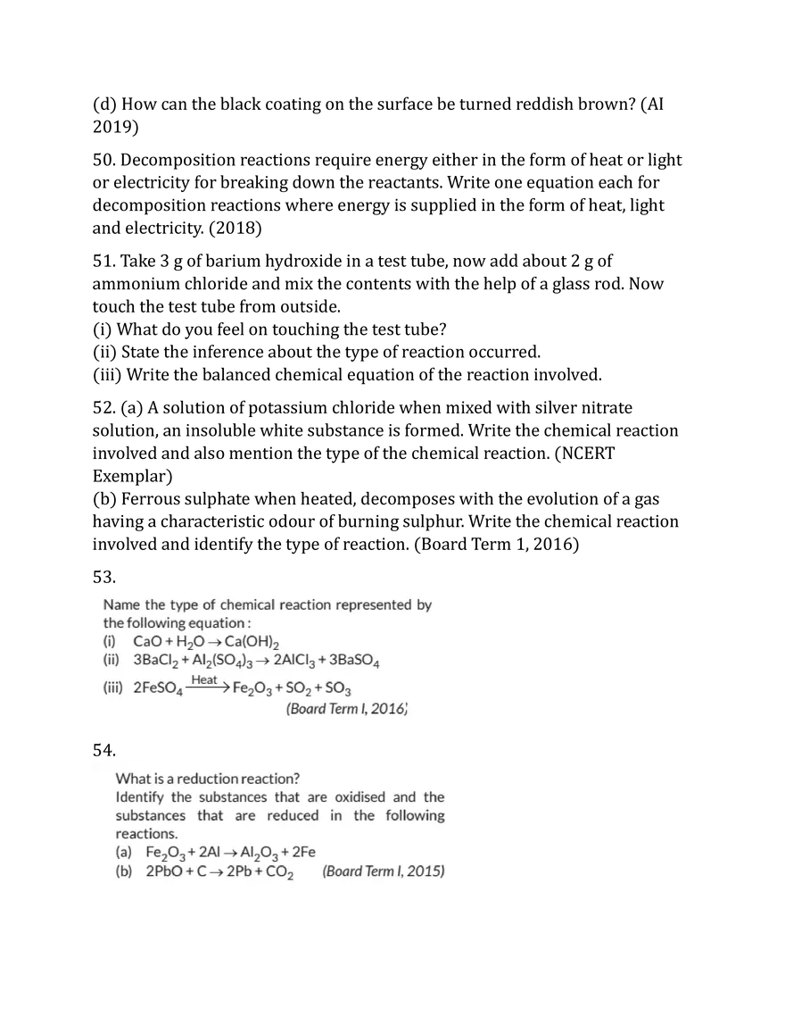 Chemical Reaction and Equation CBSE Board Questions - Page 4
