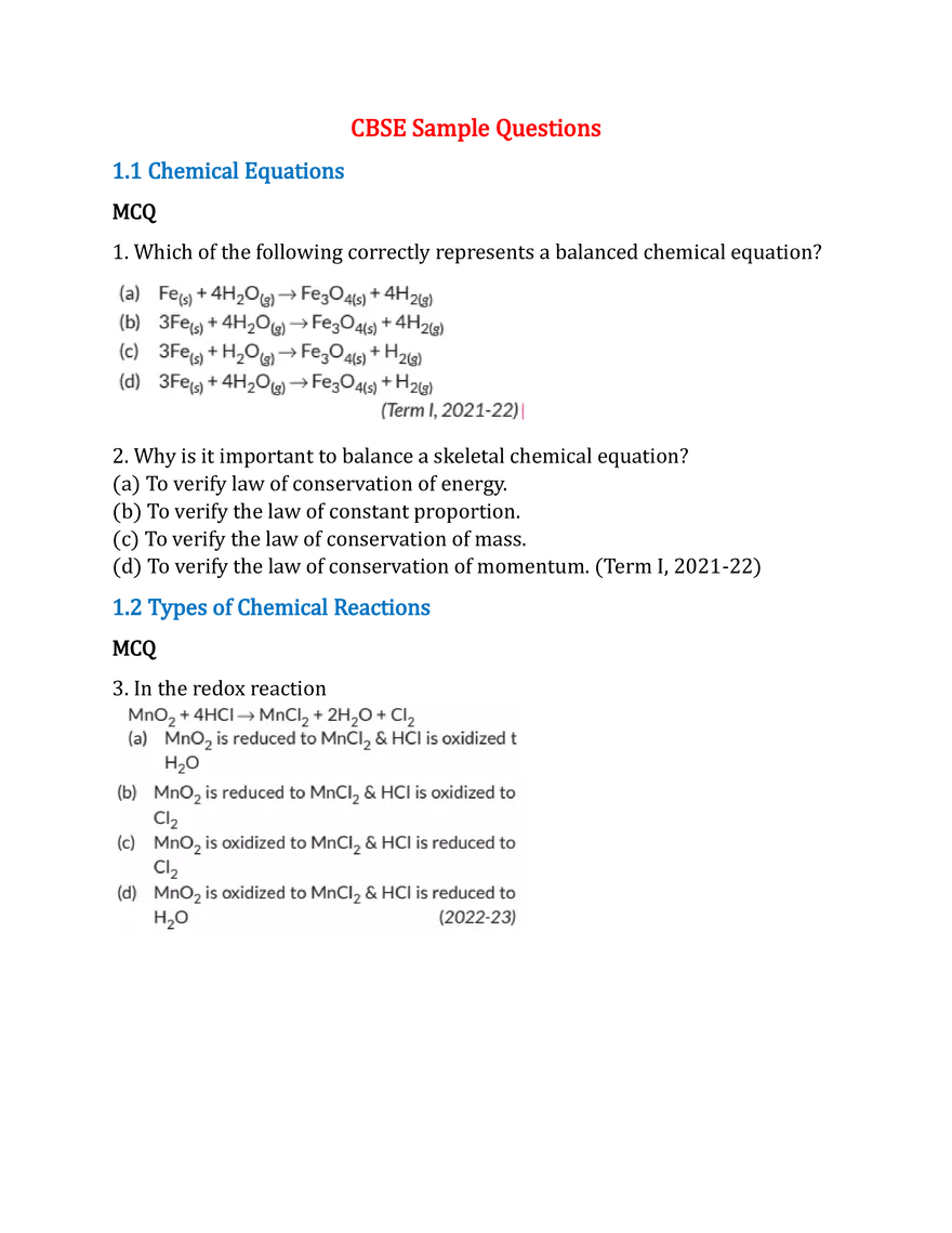 Chemical Reaction and Equation CBSE Board Questions - Page 6