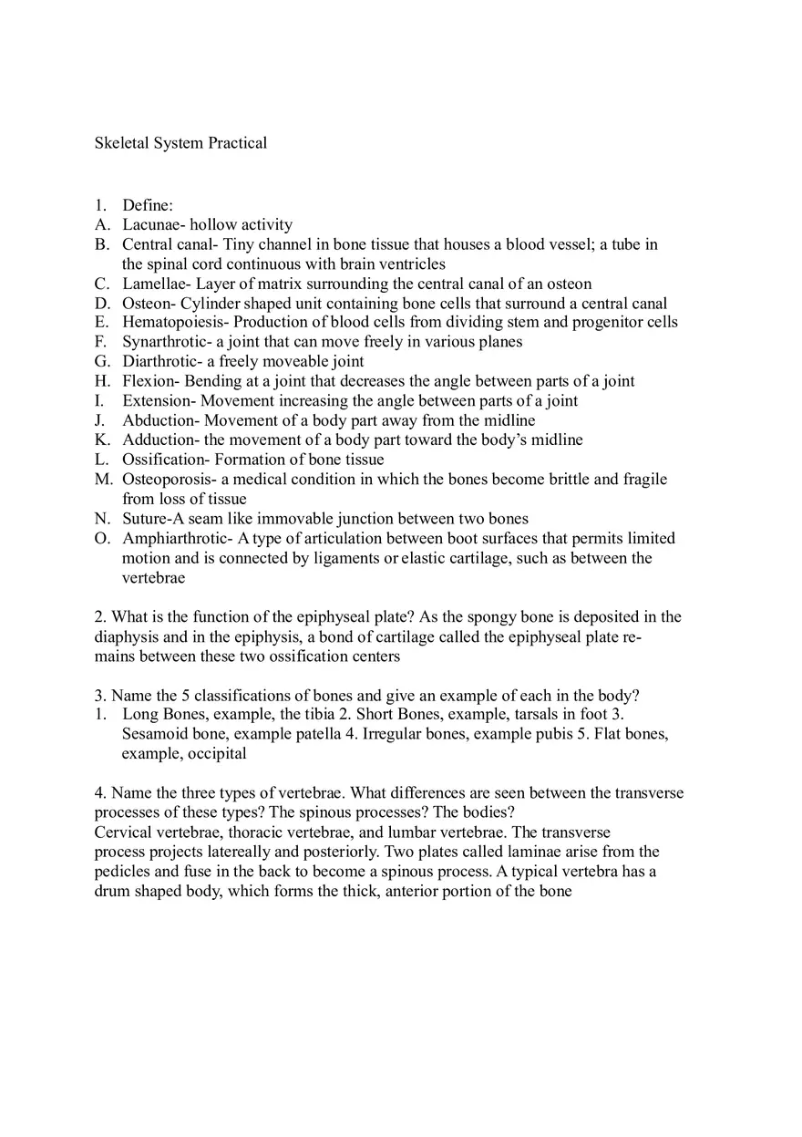 Skeletal System Practical - Page 1