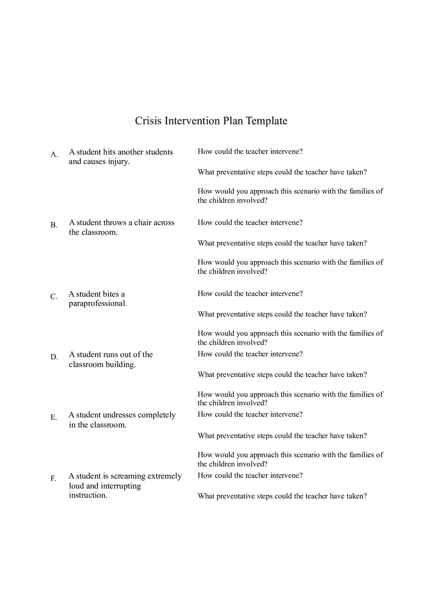 Crisis Prevention and Intervention Plan Template - Page 1