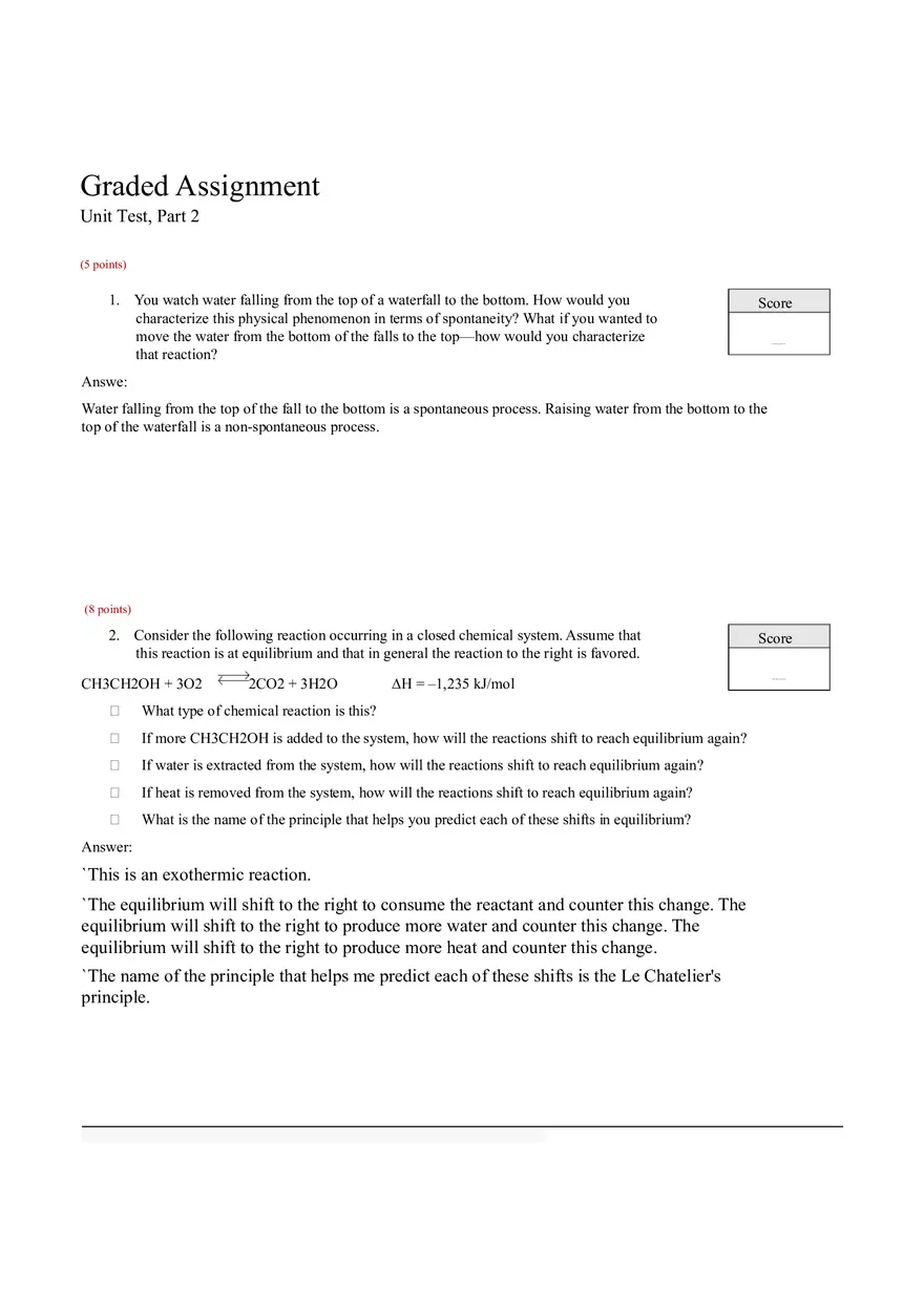 Chemistry Unit Test Part 2 Assignment - Page 1