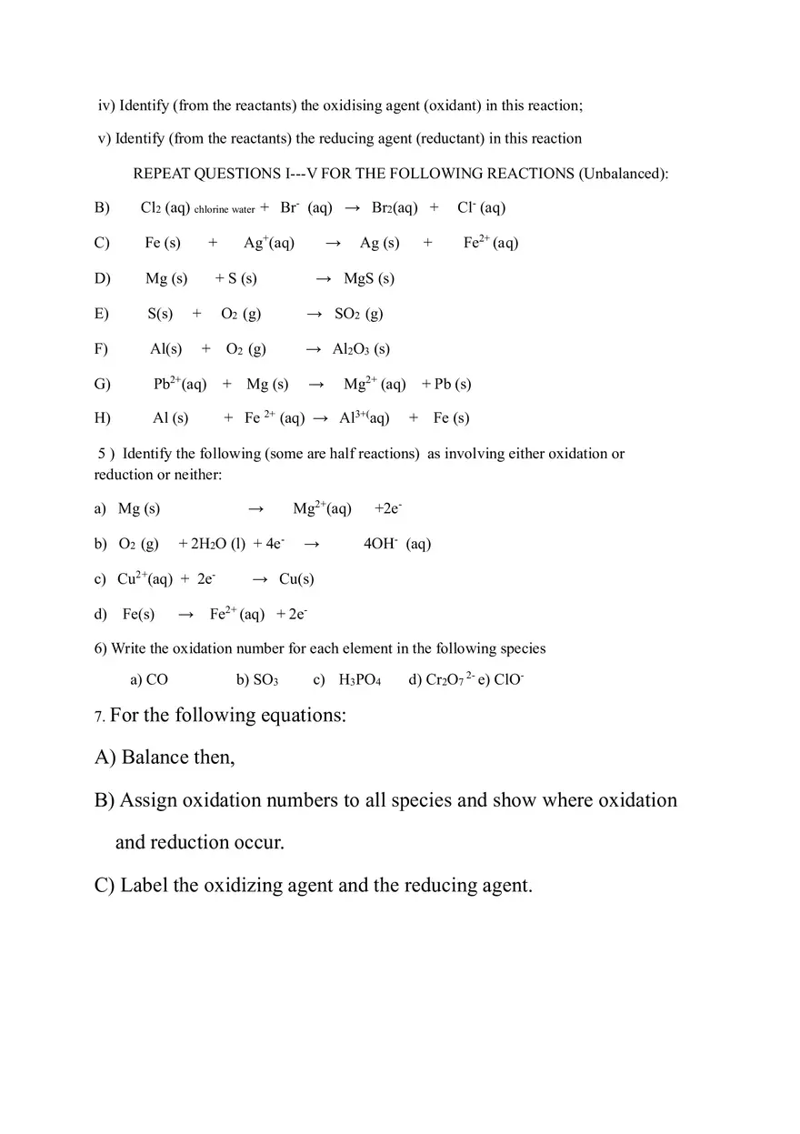 Redox Reactions Worksheet - Page 2