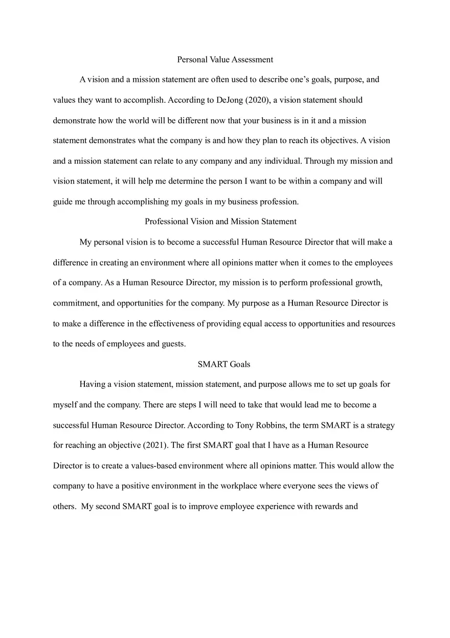 Personal Value Assessment - Page 1