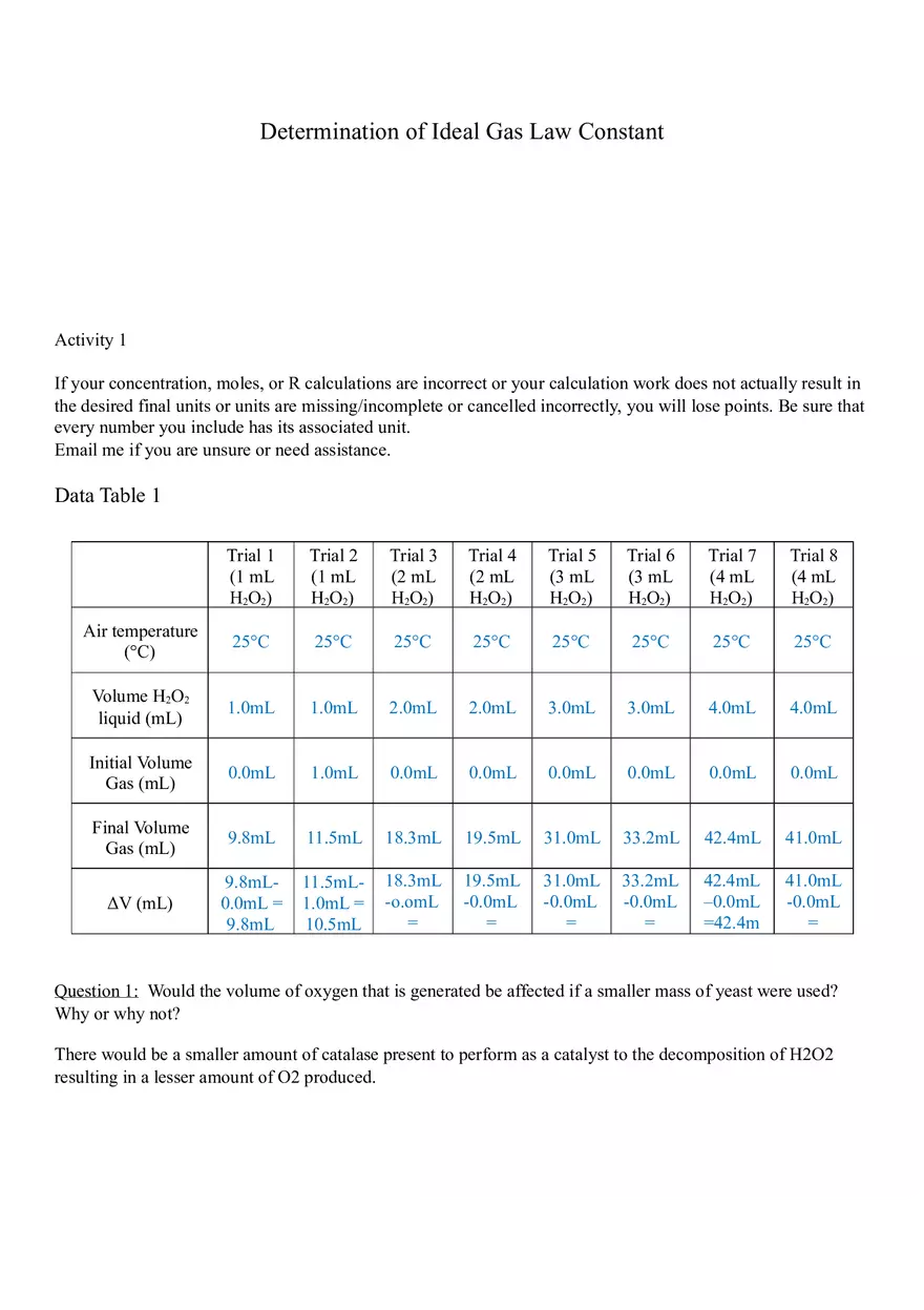Determination of Ideal Gas Law Constant - Page 1