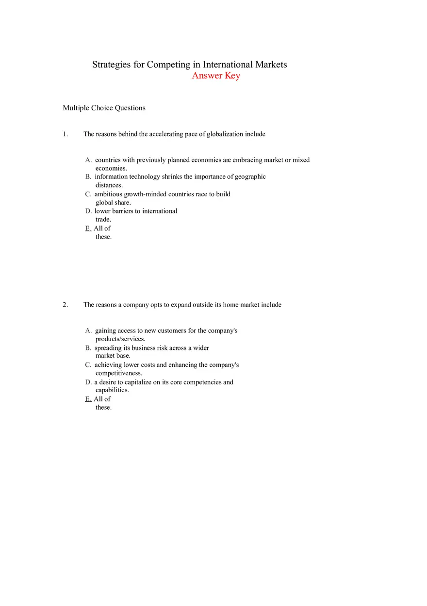 Strategies for Competing in International Markets Answer Key Part 1 - Page 1