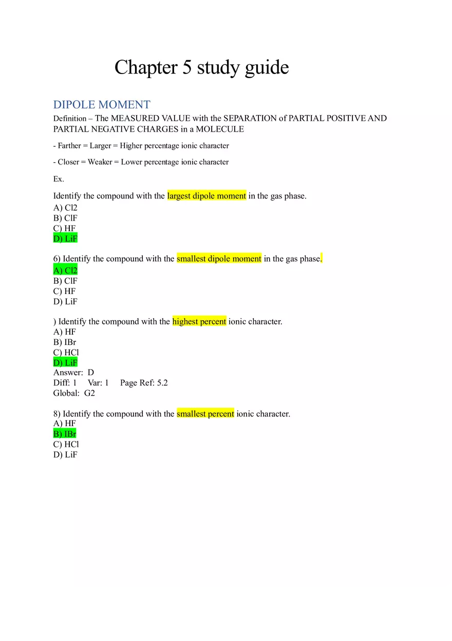 Dipole Moment Ch 5-6 Answer Key - Page 1