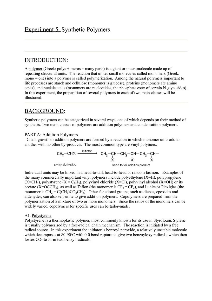 Synthetic Polymers Lab Report - Page 1