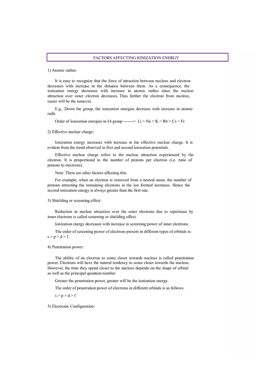Factors Affecting Ionization Energy - Page 1