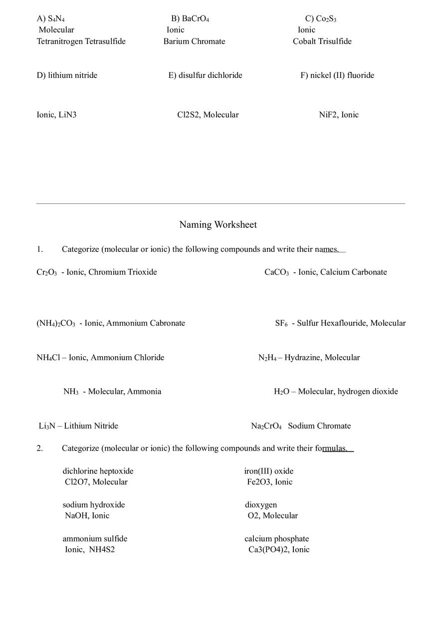 Naming Ionic and Molecular Compounds - Page 2