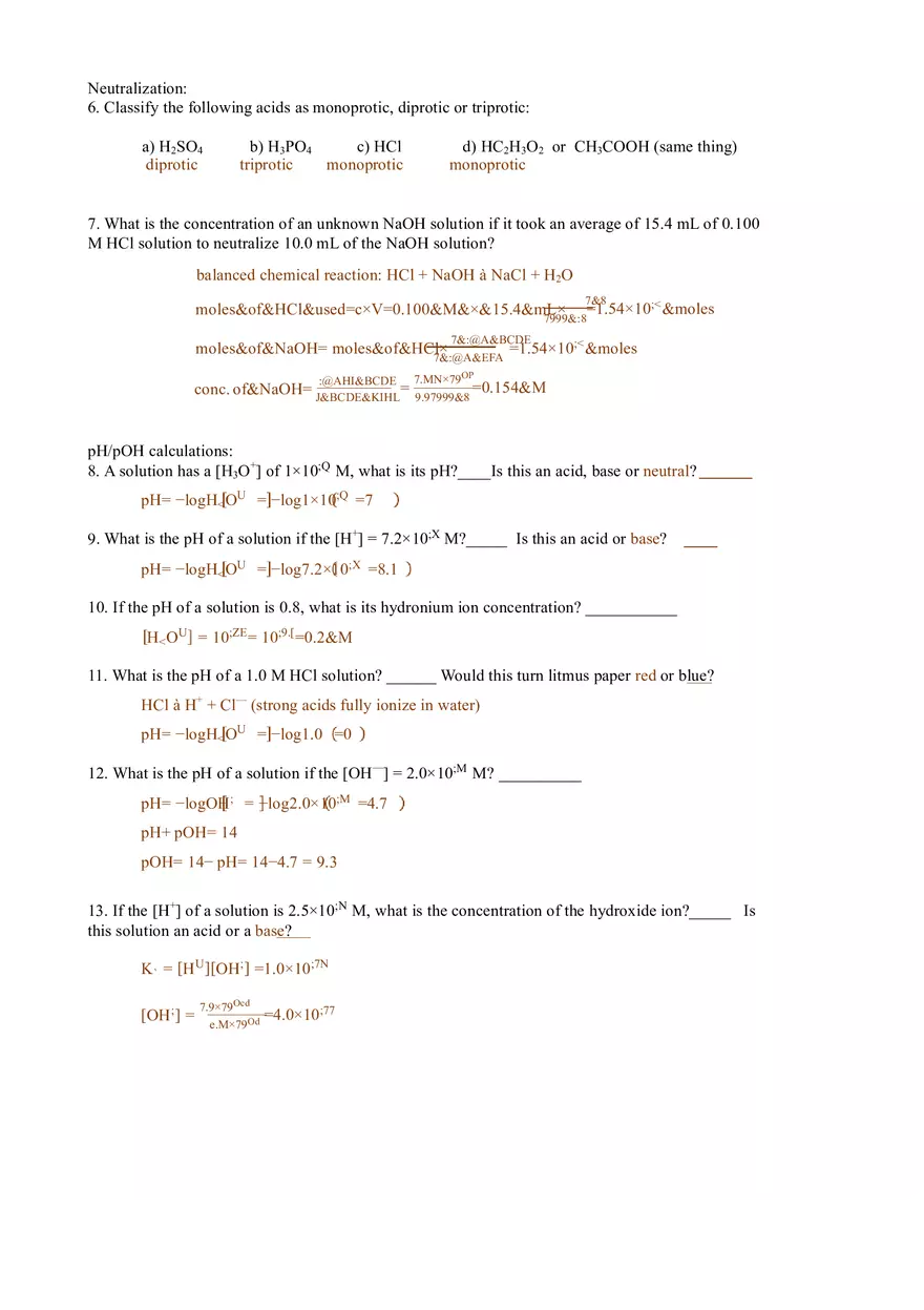 Acids and Bases Review Worksheet Answers - Page 2