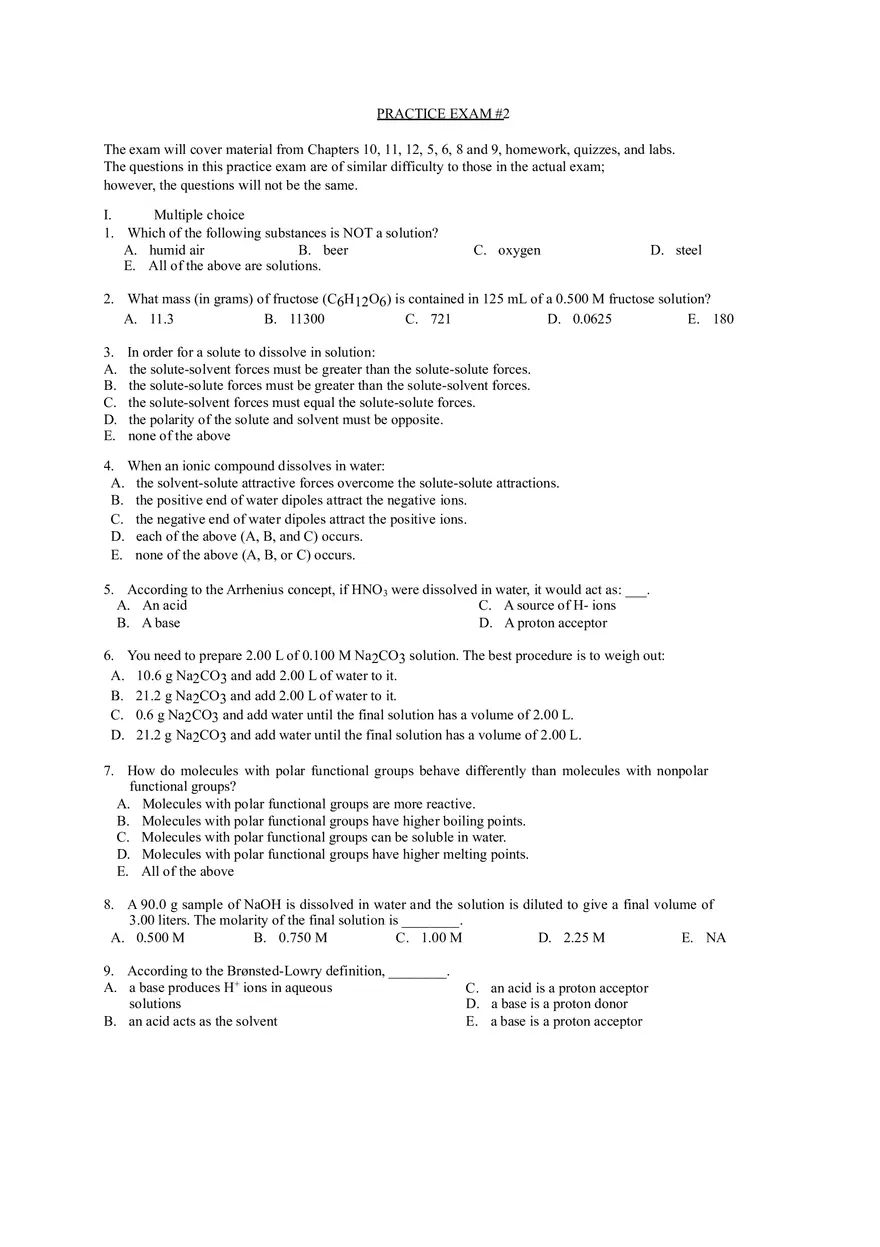 Chemistry Training Test for Exam 2 - Page 3