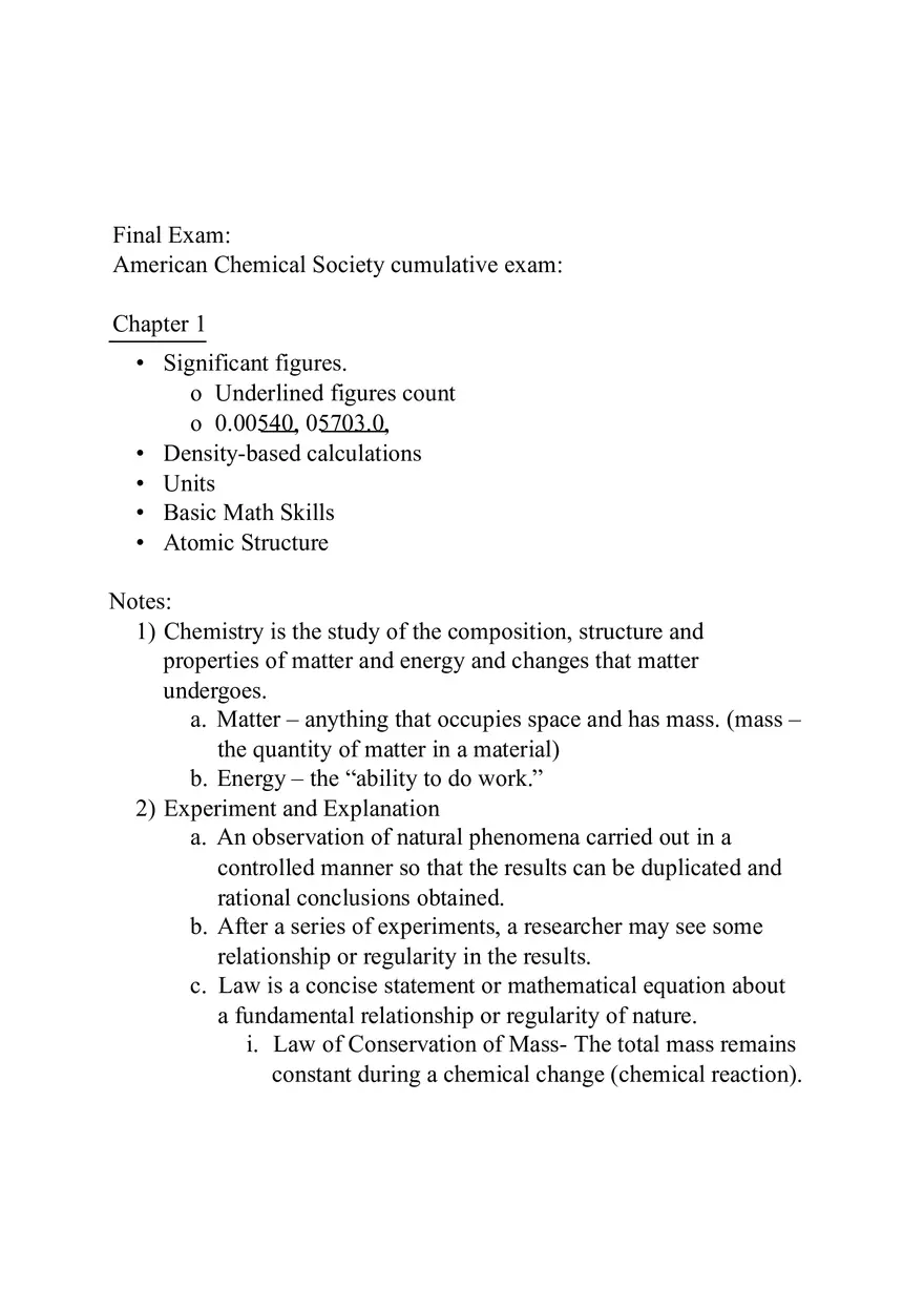 American Chemical Society Cumulative Exam (Chapters 1-4) - Page 1