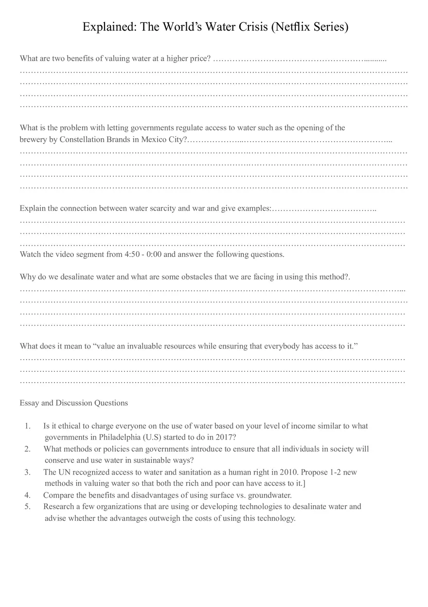 Explained The Worlds Water Crisis Worksheet - Page 3