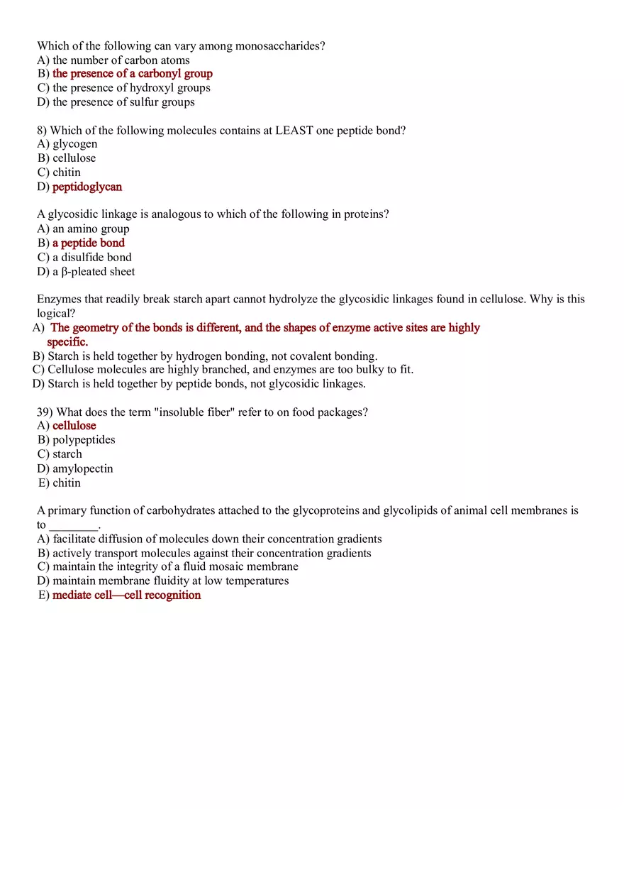 Nucleic Acids and Carbohydrates Sample Questions - Page 2