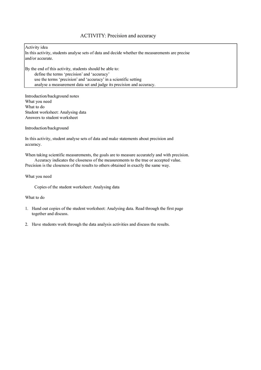 Precision and Accuracy - Page 1