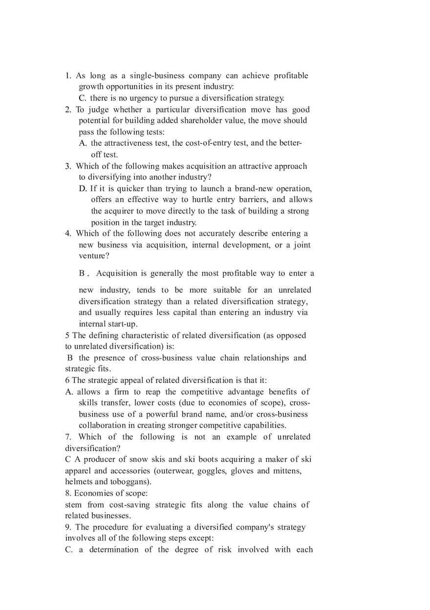 Managing Strategically Quiz Answers - Page 7