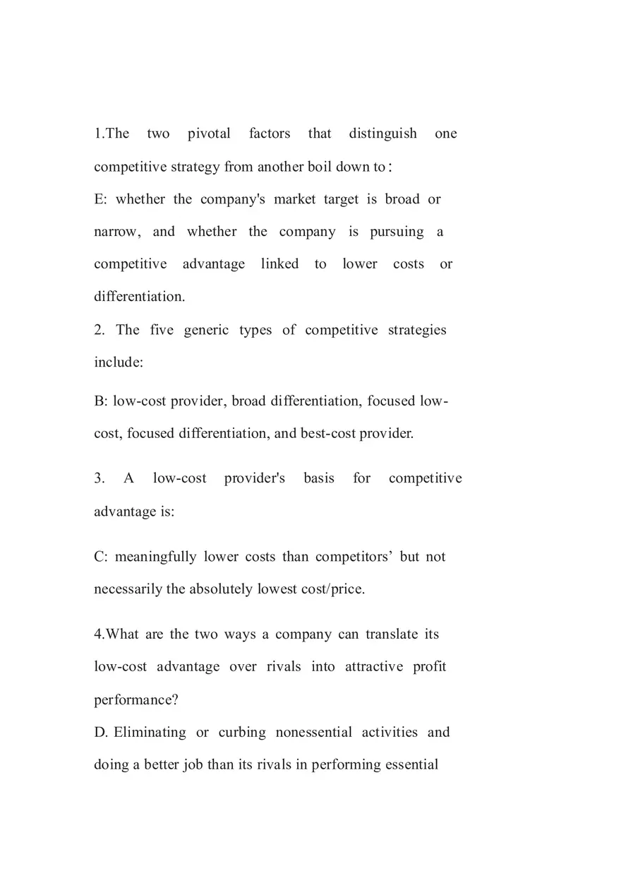 Managing Strategically Quiz Answers - Page 1