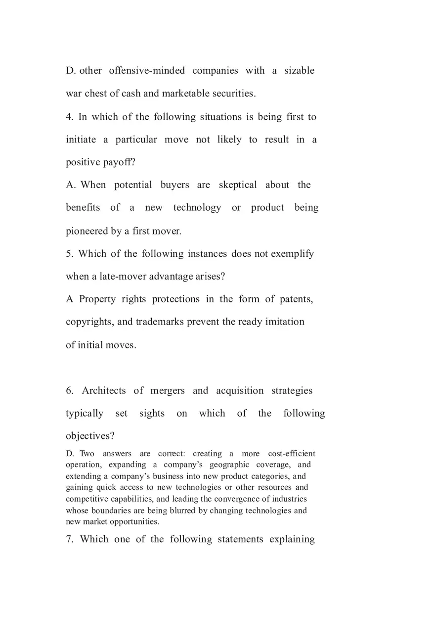Managing Strategically Quiz Answers - Page 4