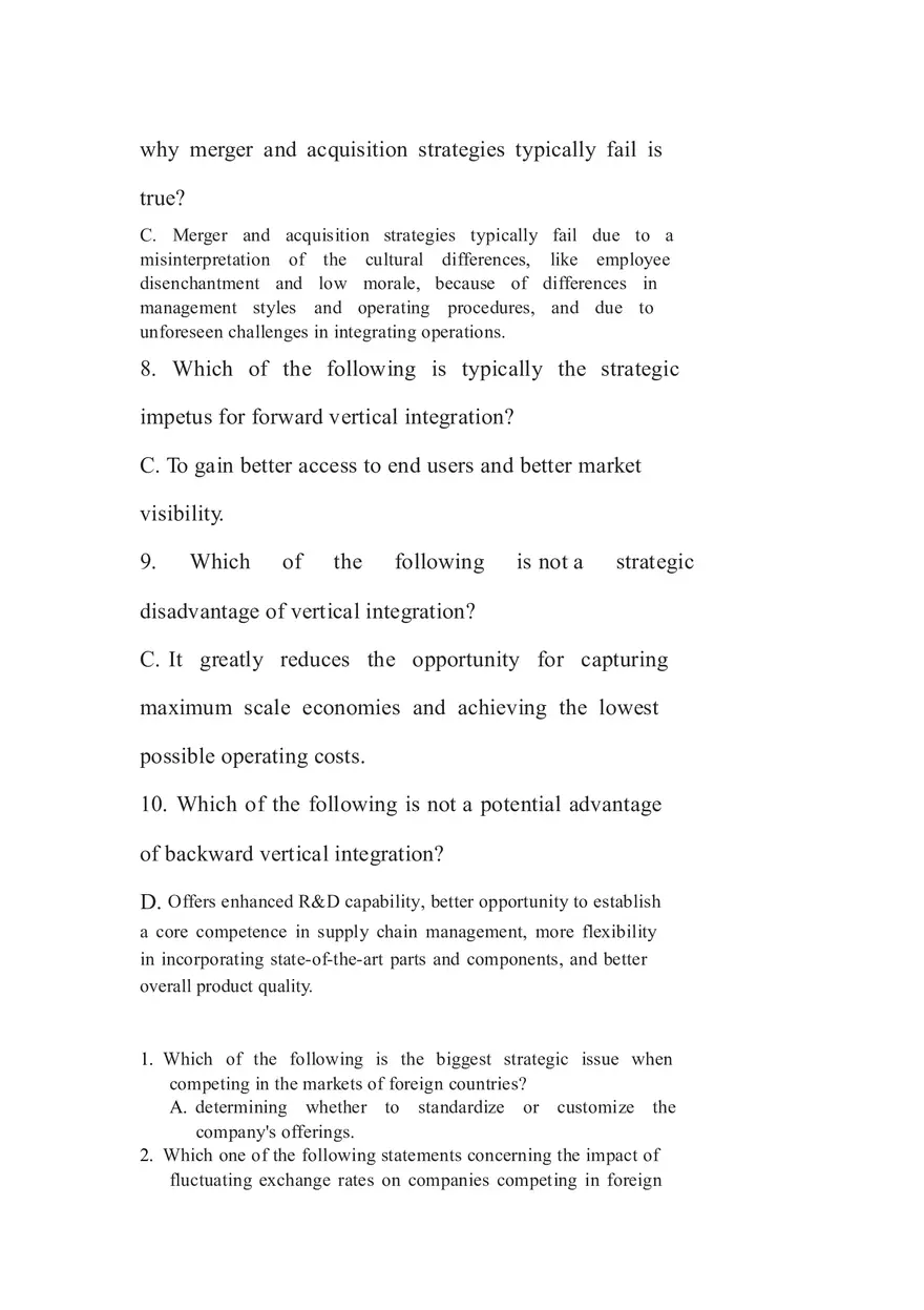 Managing Strategically Quiz Answers - Page 5
