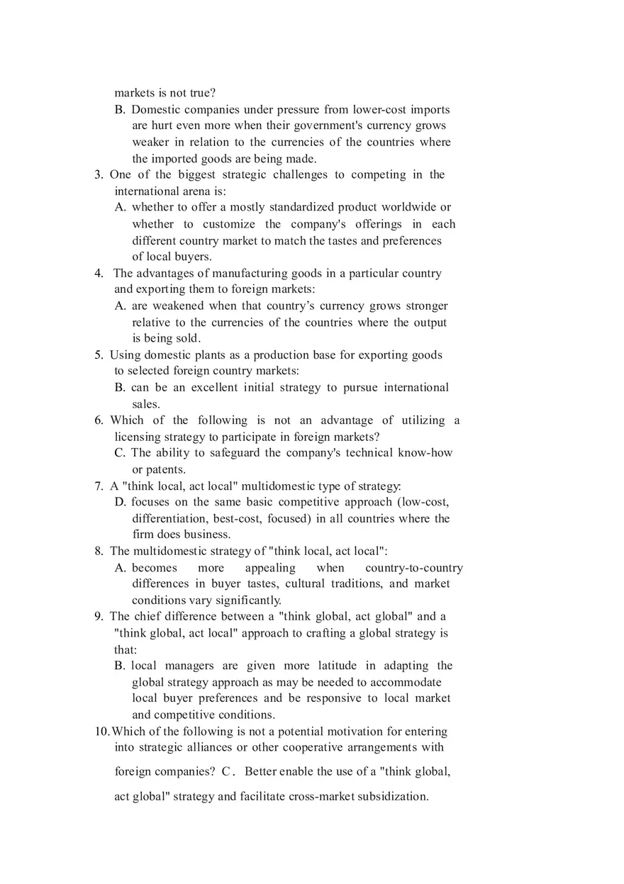 Managing Strategically Quiz Answers - Page 6