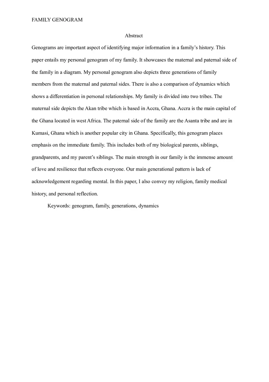 Family Genogram Project Final Draft - Page 1