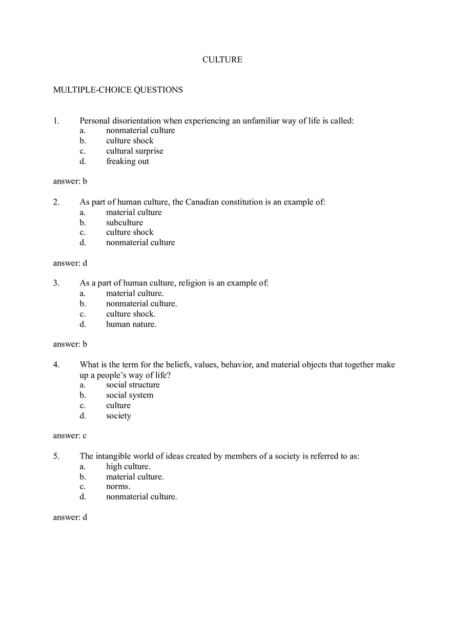 Culture (Sociology) Questions and Answers - Page 1