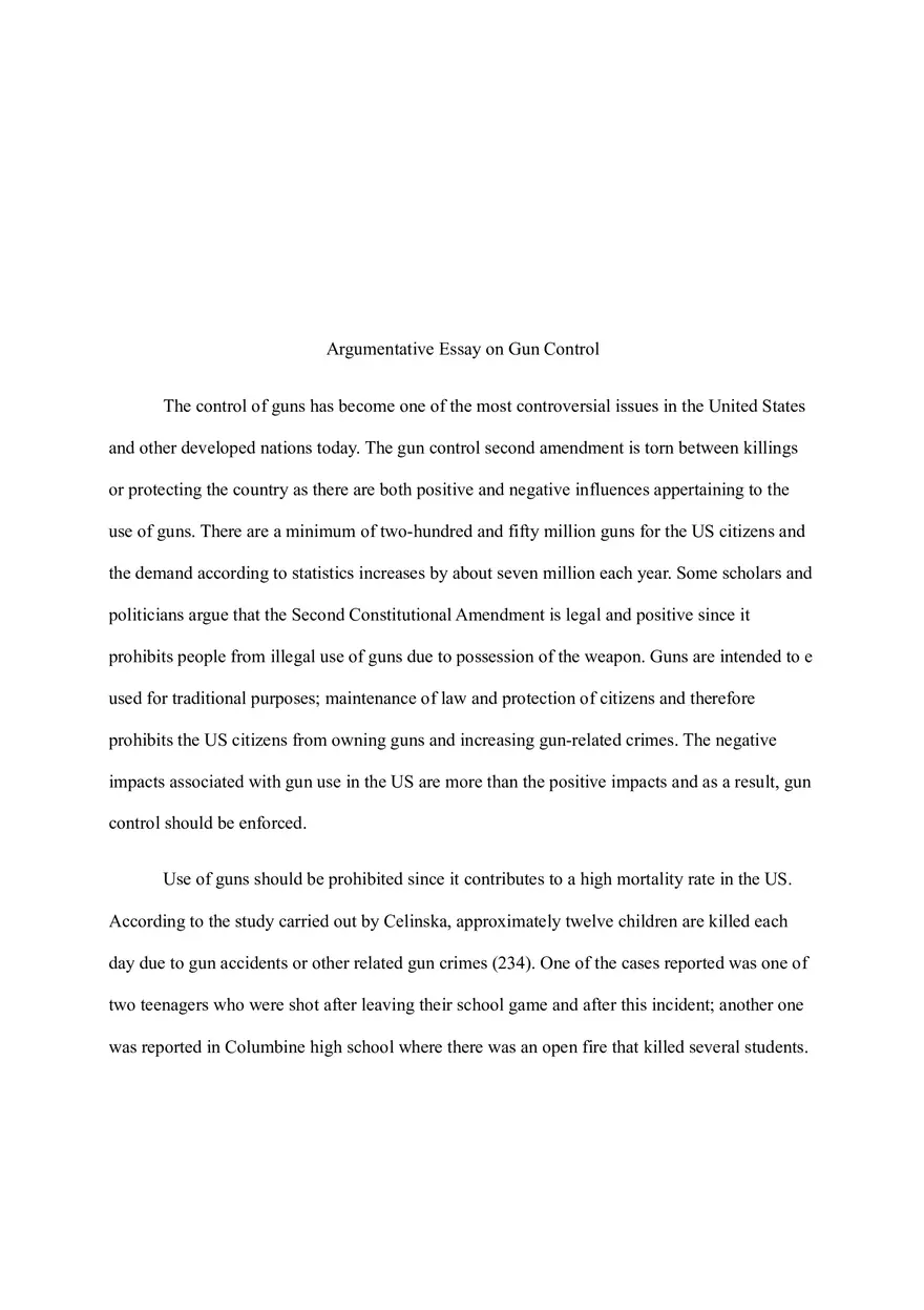 Argumentative Essay on Gun Control - Page 1