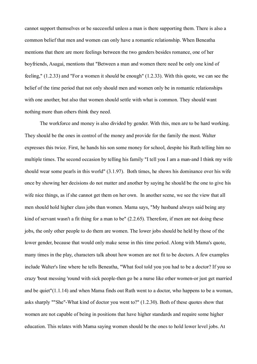 Gender Roles in A Raisin In The Sun (Summary) - Page 2