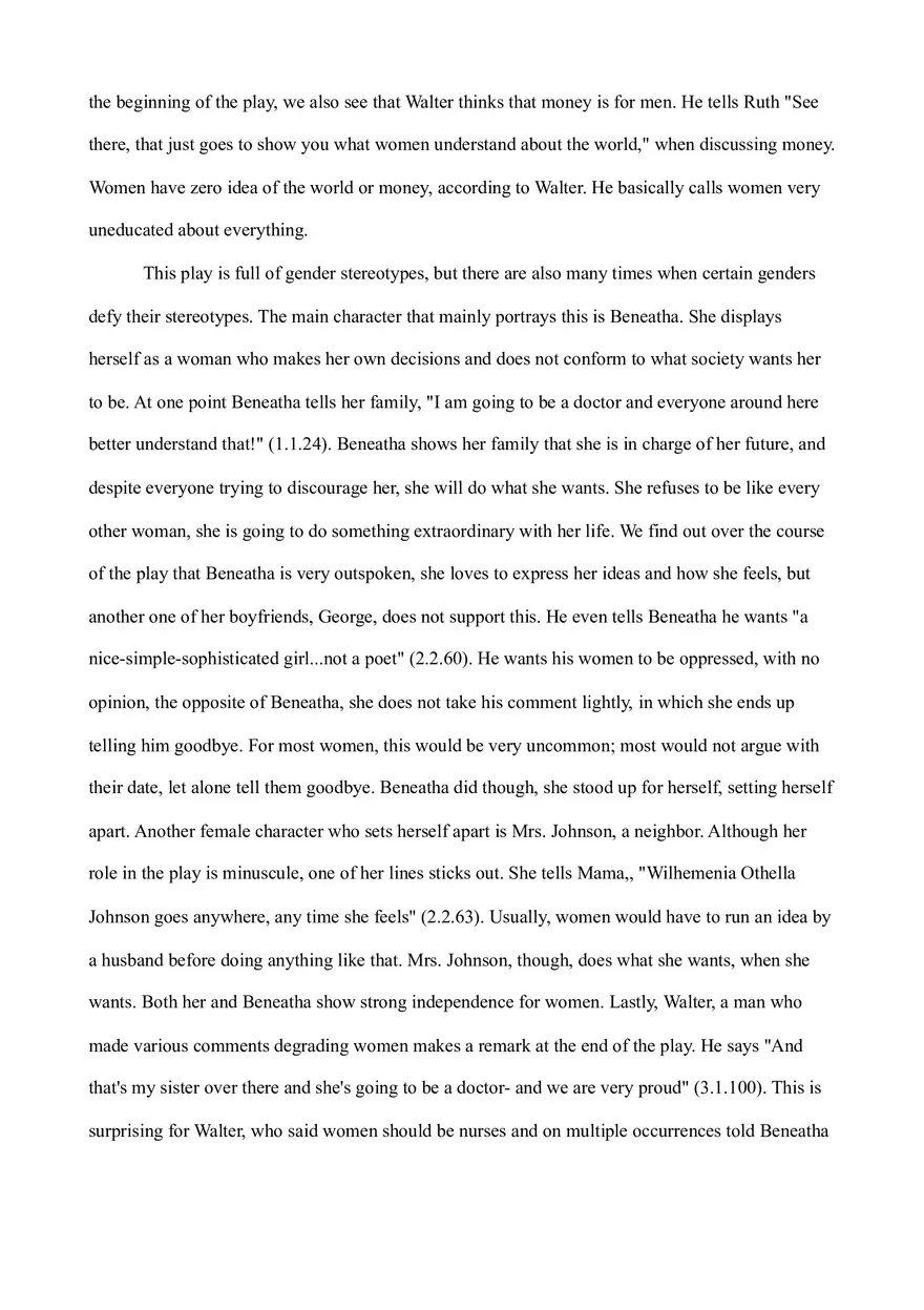 Gender Roles in A Raisin In The Sun (Summary) - Page 3