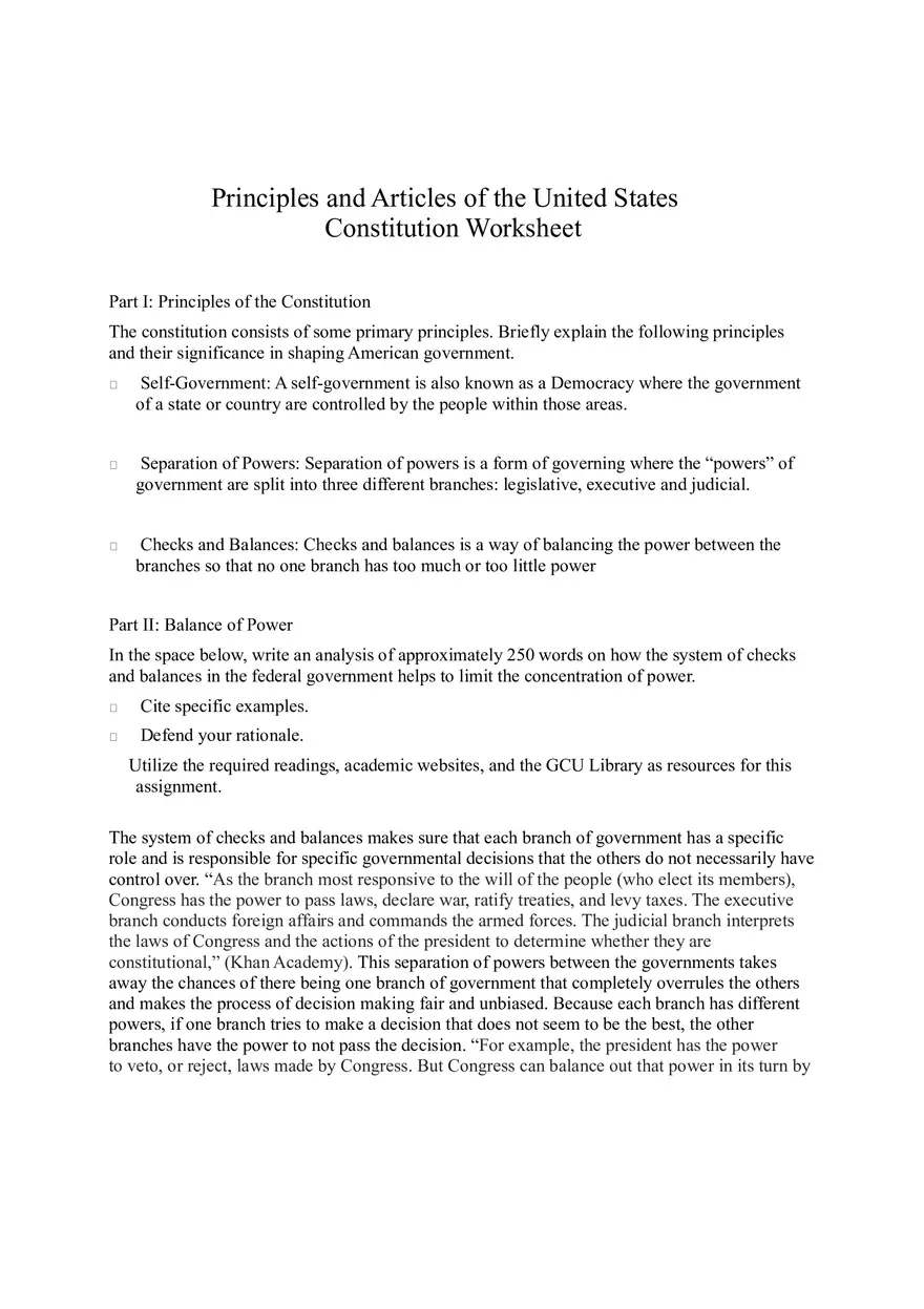 Principles and Articles of the United States Constitution - Page 1