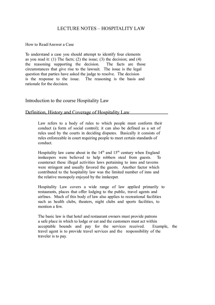 Hospitality Law Chapter 1 - Page 1