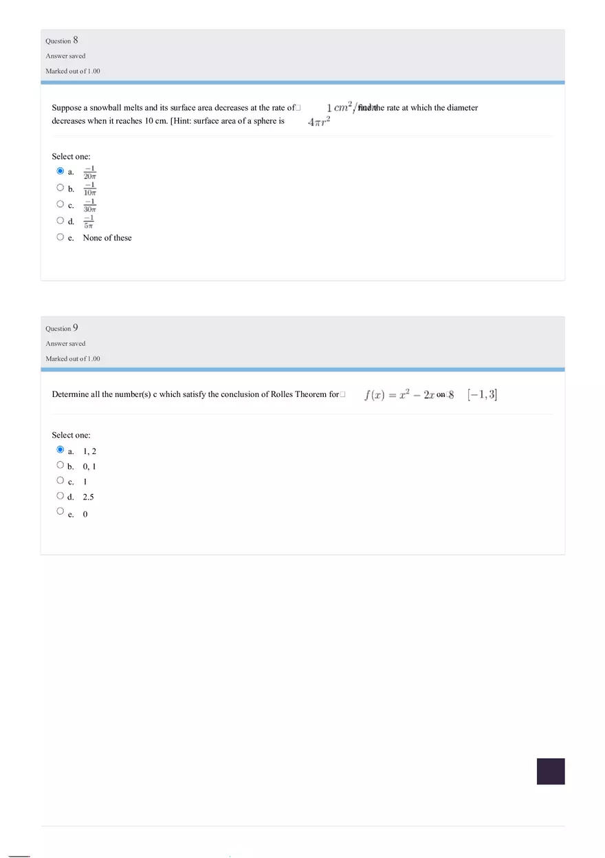 Graded Quiz Unit 6 - Calculus - Page 6